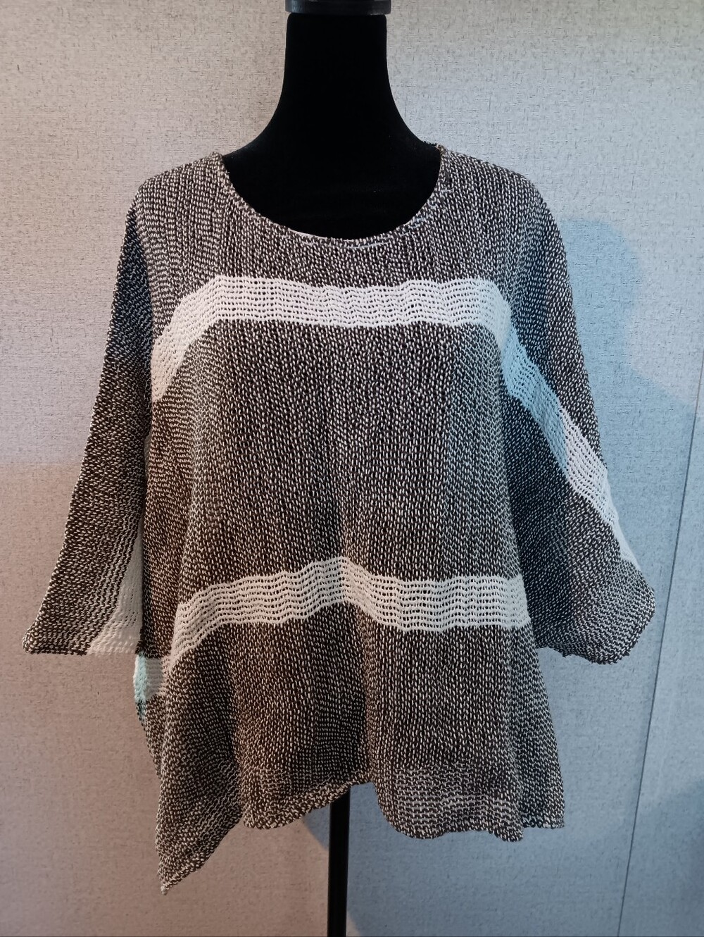 POL Black & White Wide Knit Scoop Neck Sweater